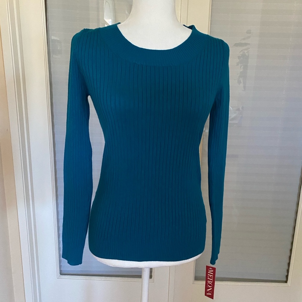 NWT Merona Turquoise Ribbed Fitted Long Sleeve Tee